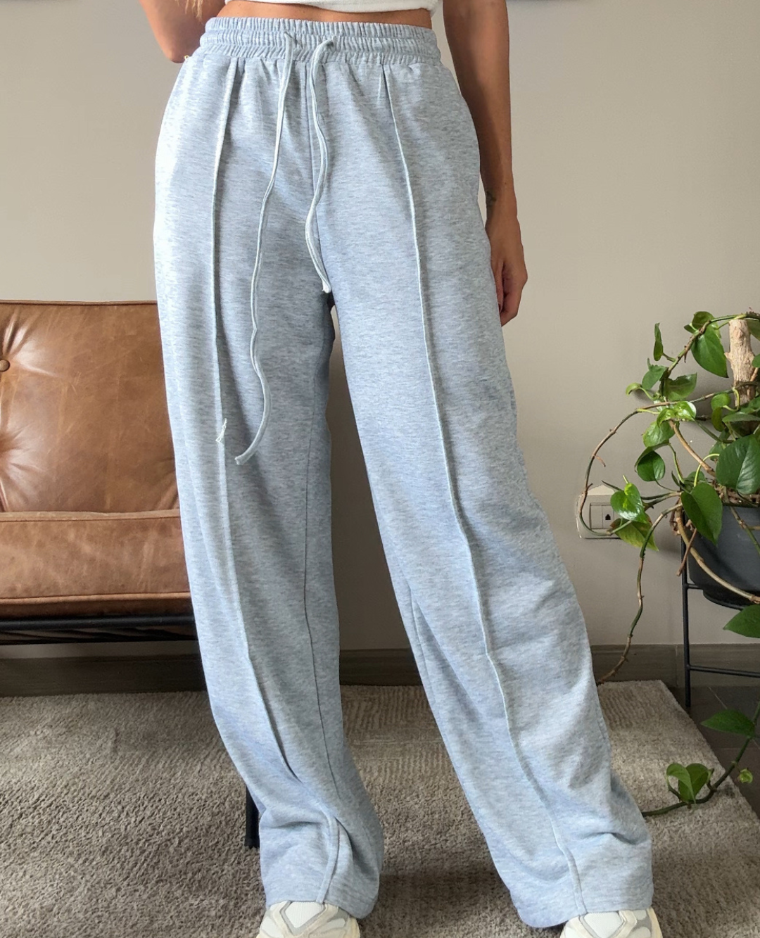 Pantalon Wide Leg Con vena Gris