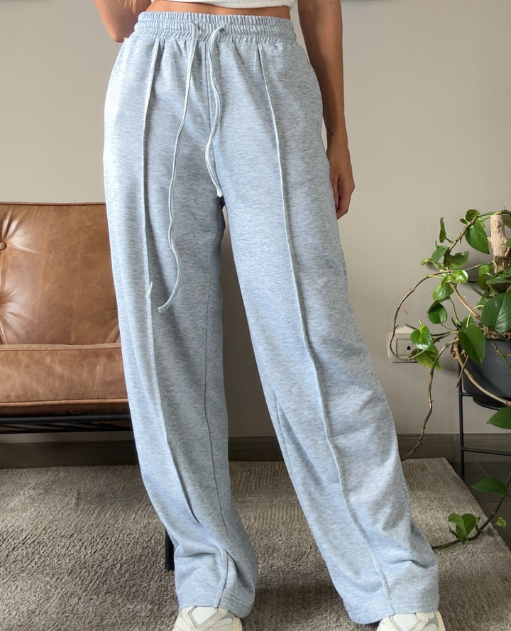Pantalon Wide Leg Con vena Gris