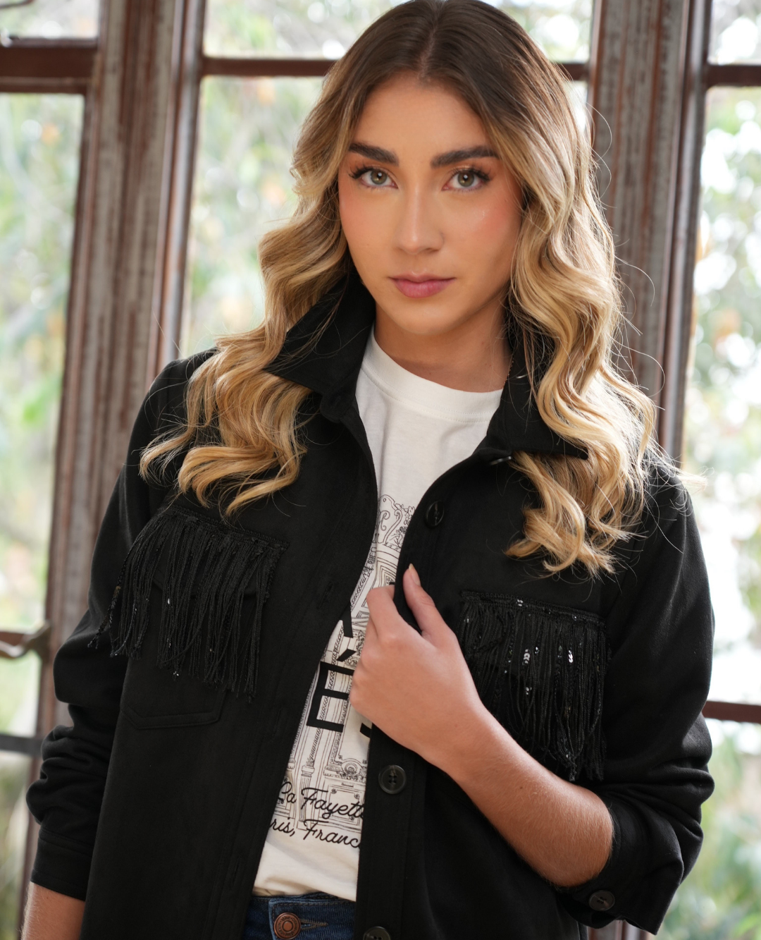 Chaqueta negra Flecos Gamuza Antonella