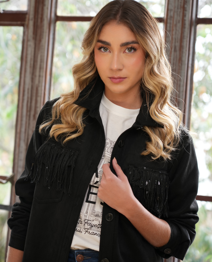 Chaqueta negra Flecos Gamuza Antonella