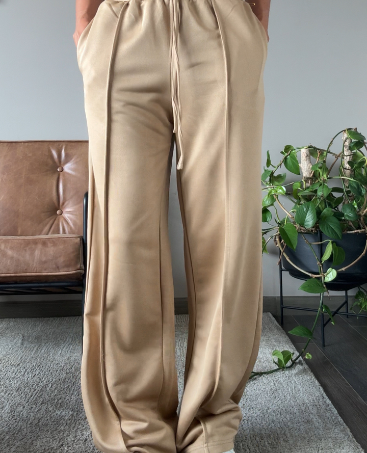 Pantalon Wide Leg Con vena Beige