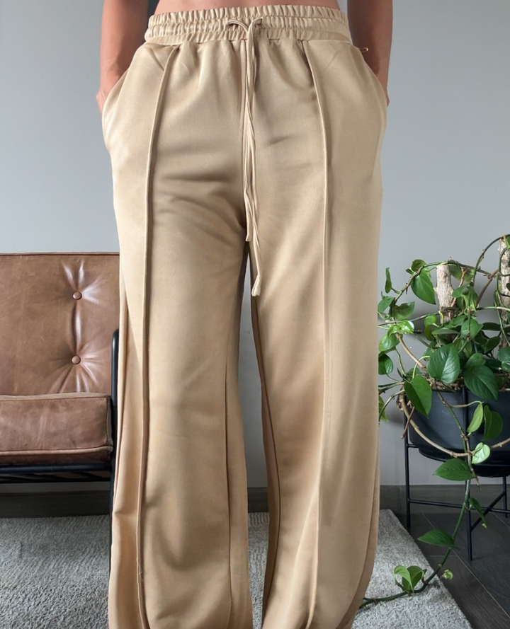 Pantalon Wide Leg Con vena Beige