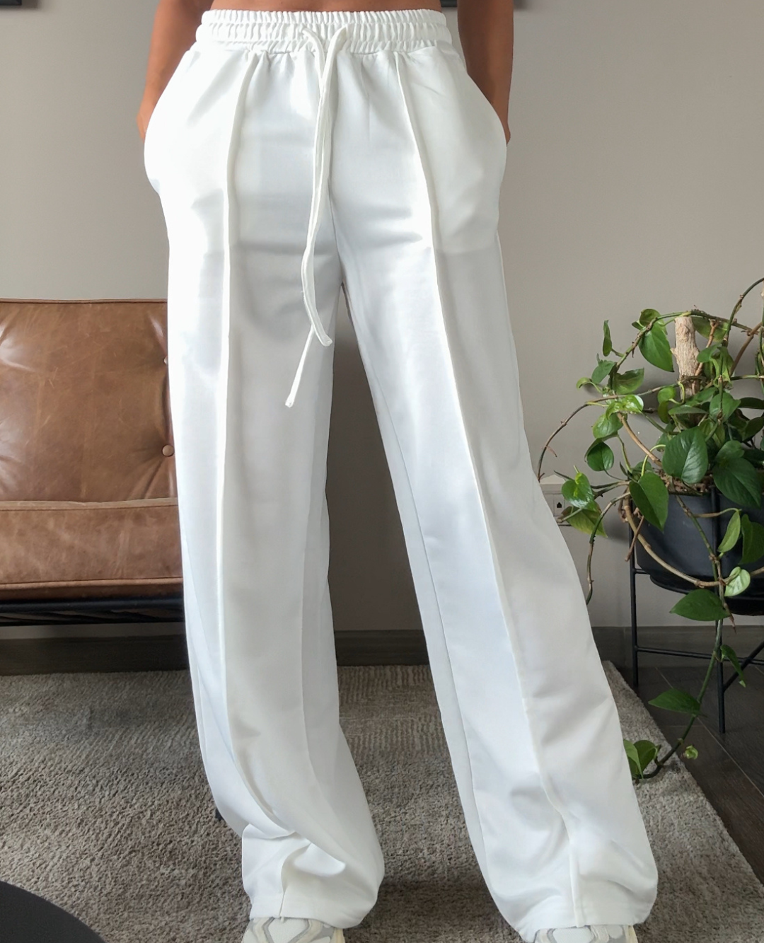 Pantalon Wide Leg Con vena Blanco