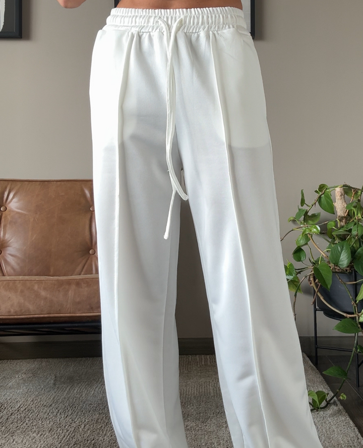 Pantalon Wide Leg Con vena Blanco