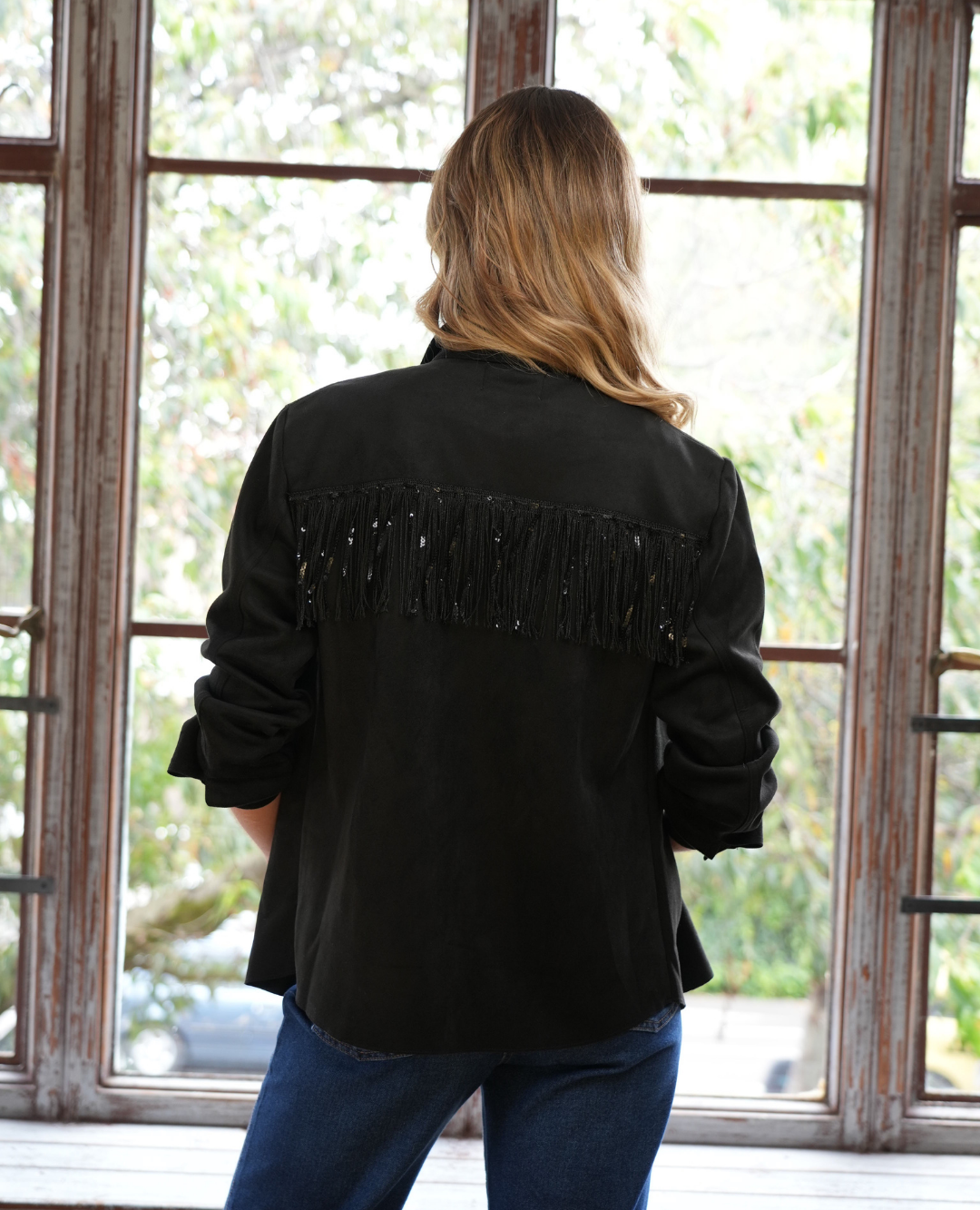 Chaqueta negra Flecos Gamuza Antonella