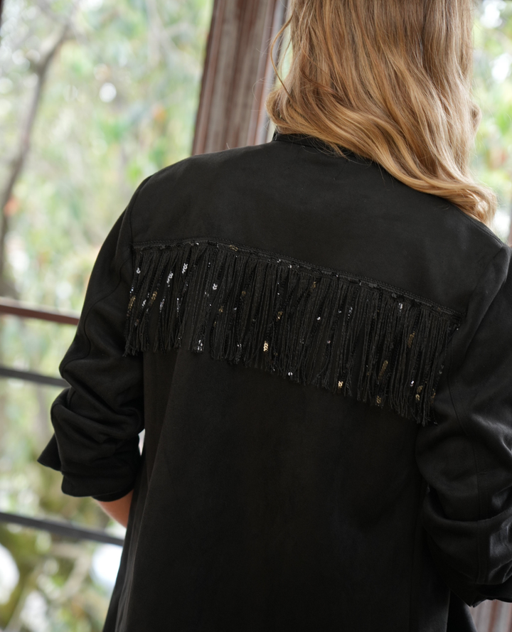 Chaqueta negra Flecos Gamuza Antonella
