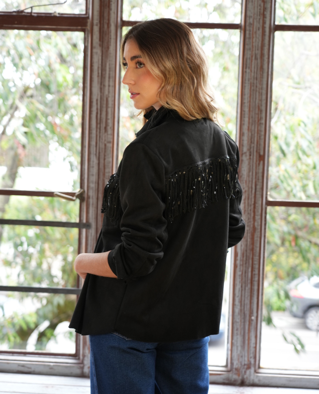 Chaqueta negra Flecos Gamuza Antonella