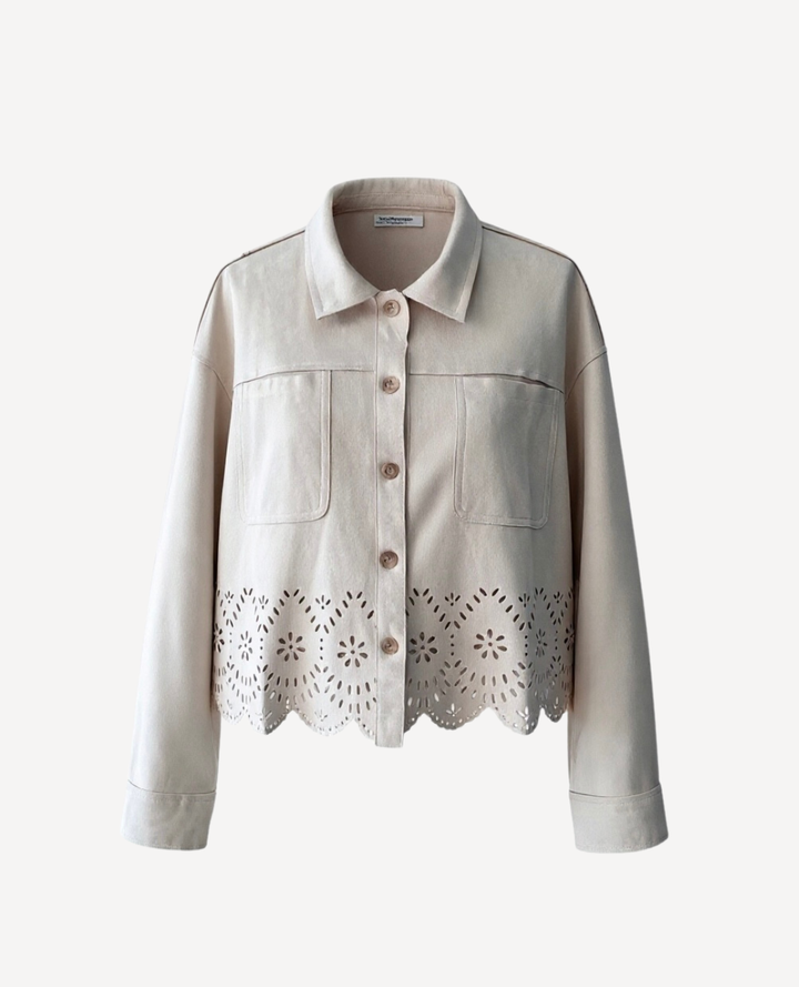 Chaqueta Gamuza calado flores Marfil