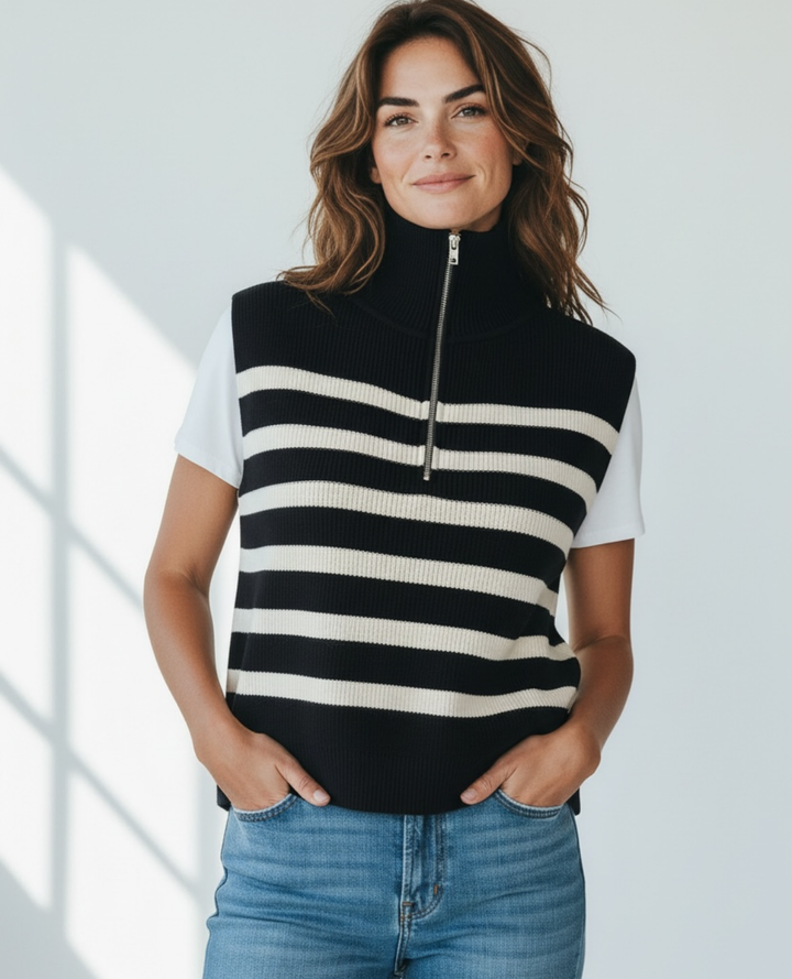 Chaleco Rayas Cremallera Negro