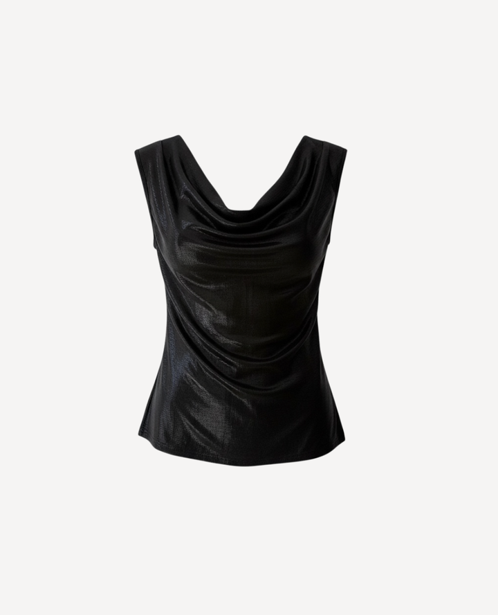 Top metalizado Cuello Drapeado Negro