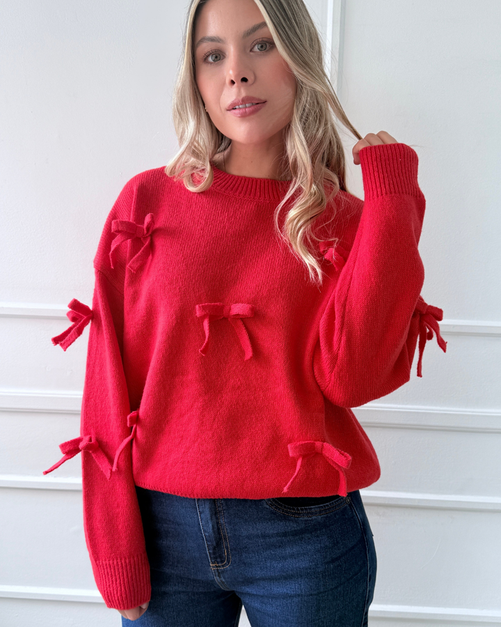 Saco Tejido Moños Rojo