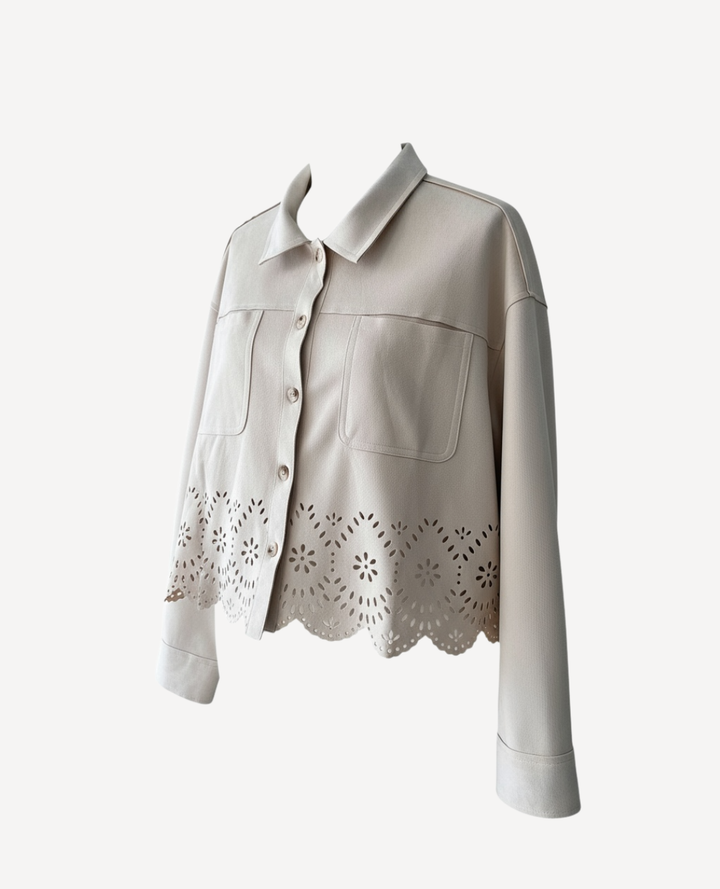 Chaqueta Gamuza calado flores Marfil