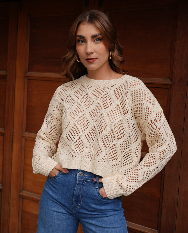 Saco Tejido Huecos Beige