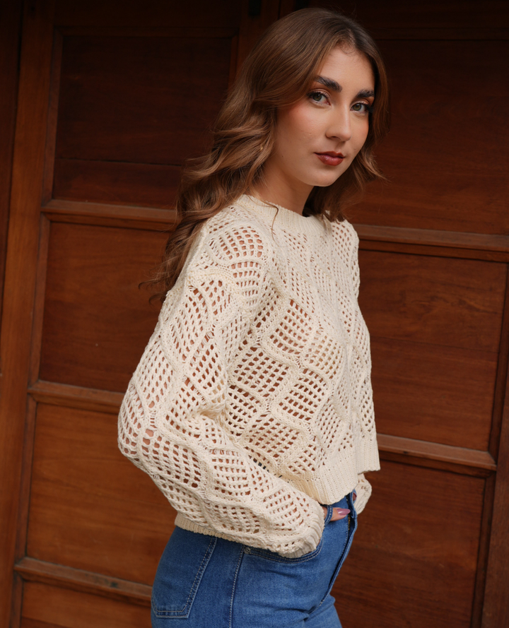 Saco Tejido Huecos Beige