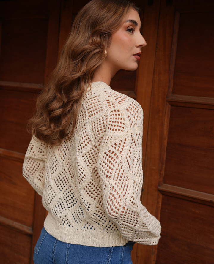 Saco Tejido Huecos Beige