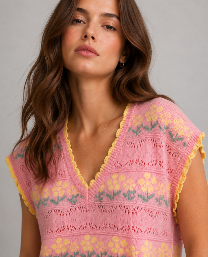 Blusa Tejida Floresitas Rosa