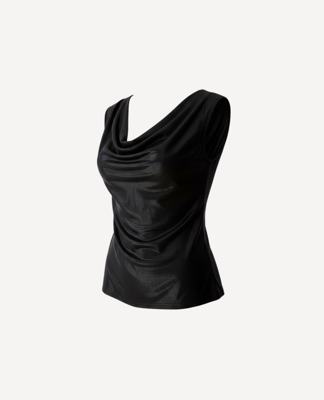Top metalizado Cuello Drapeado Negro