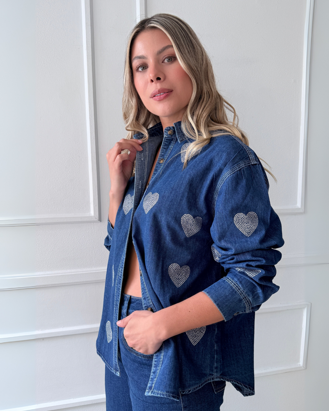 Chaqueta Denim corazones Brillo