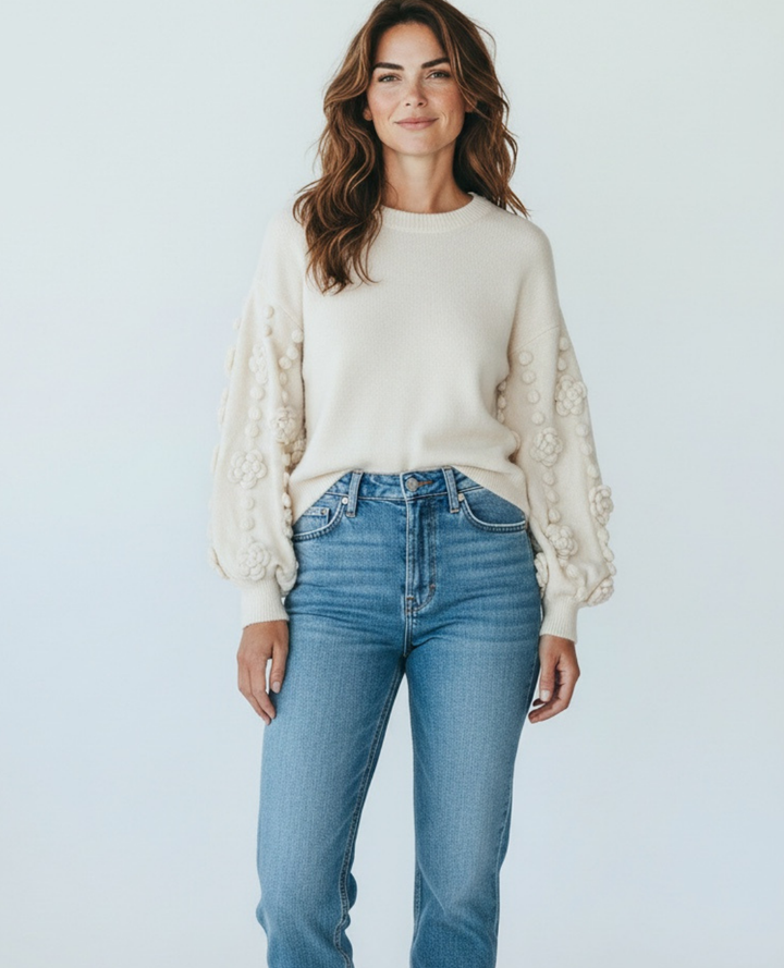 Saco flores 3D Marfil