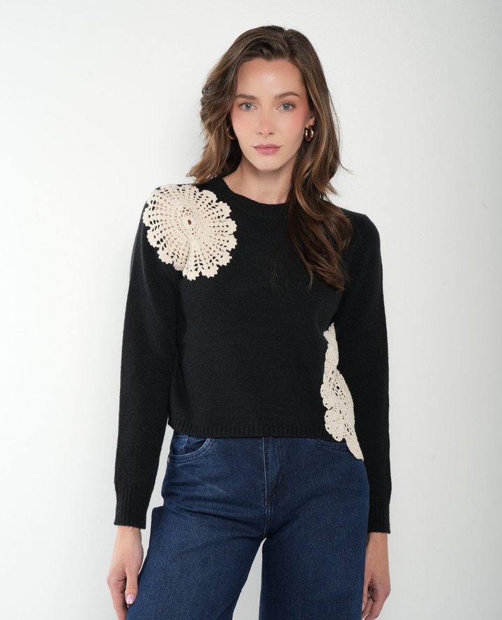 Saco Tejido Flor bordada Torchon