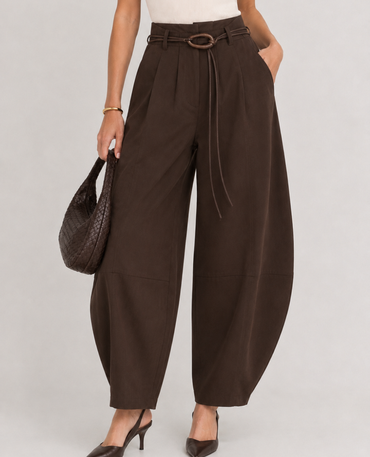 Pantalon barrel cinturon cafe