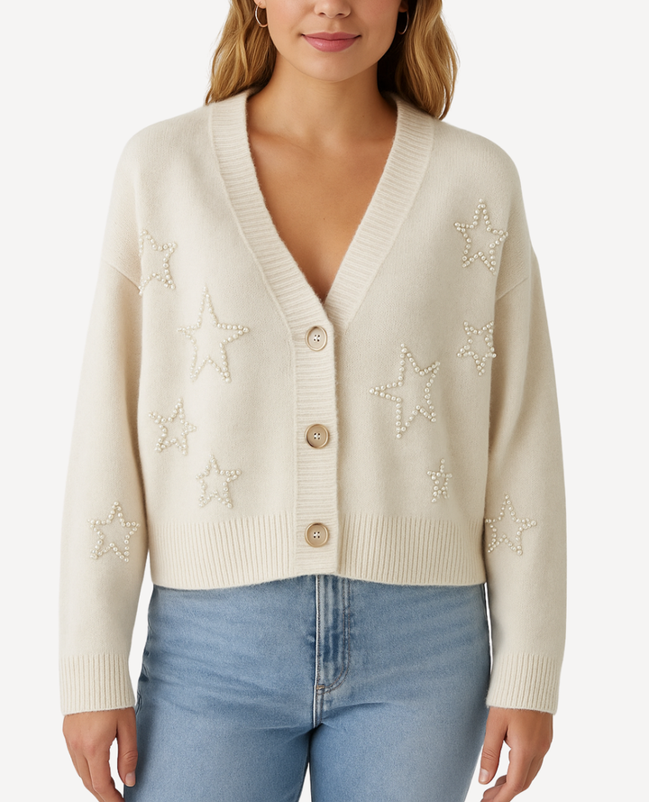 Cardigan estrellas con perlas marfil