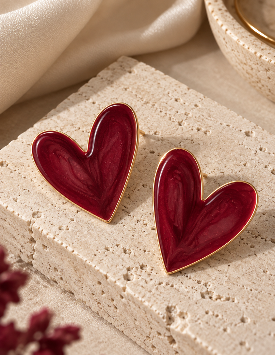 Aretes Corazon Nacarado Vinotinto