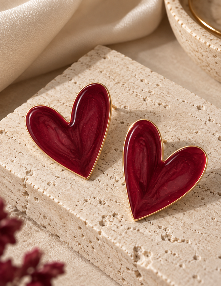 Aretes Corazon Nacarado Vinotinto