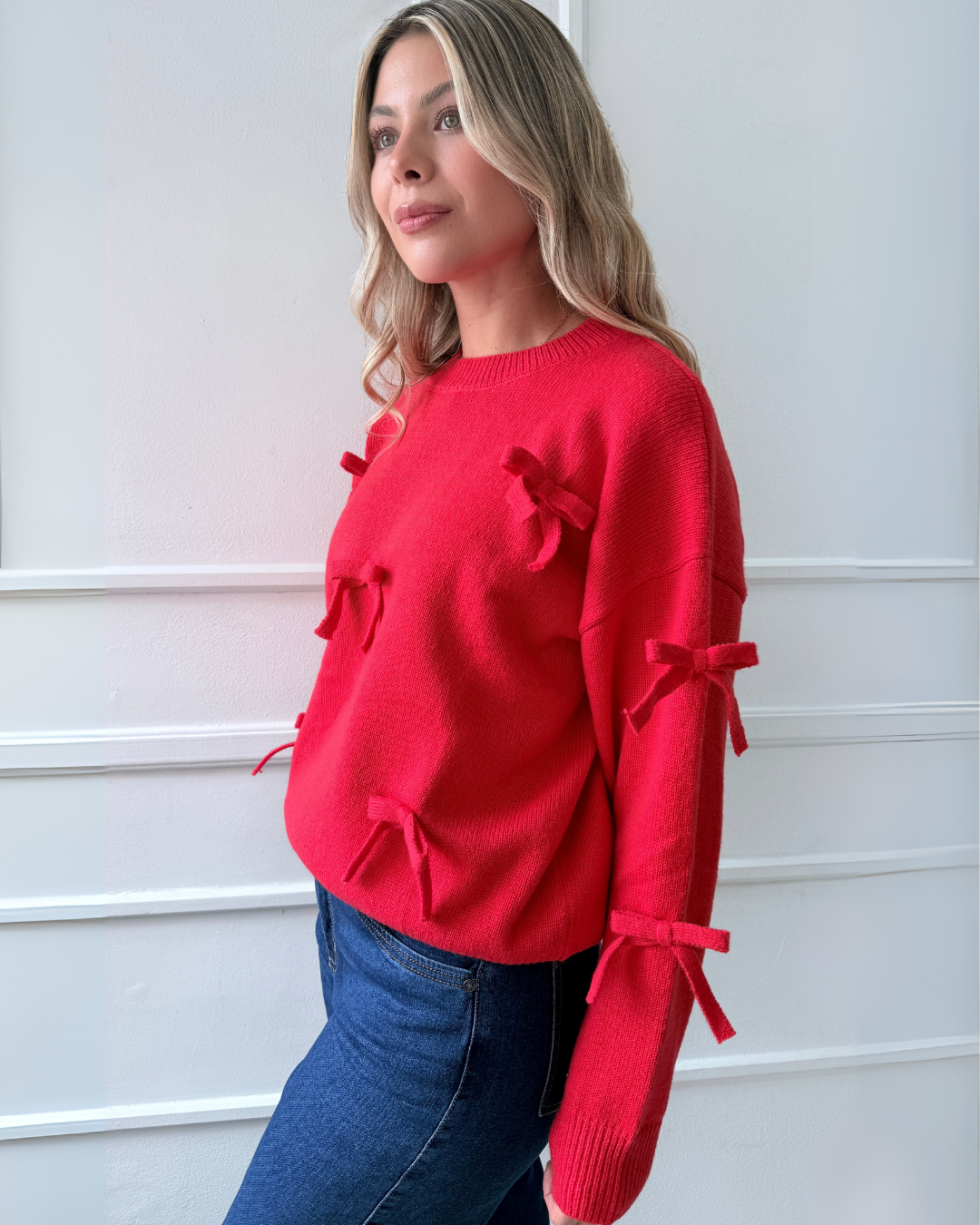 Saco Tejido Moños Rojo