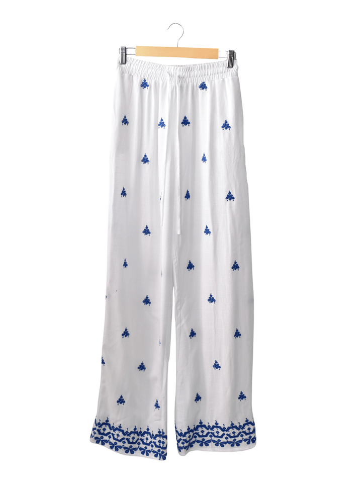 Pantalón Lino Bordado Azul