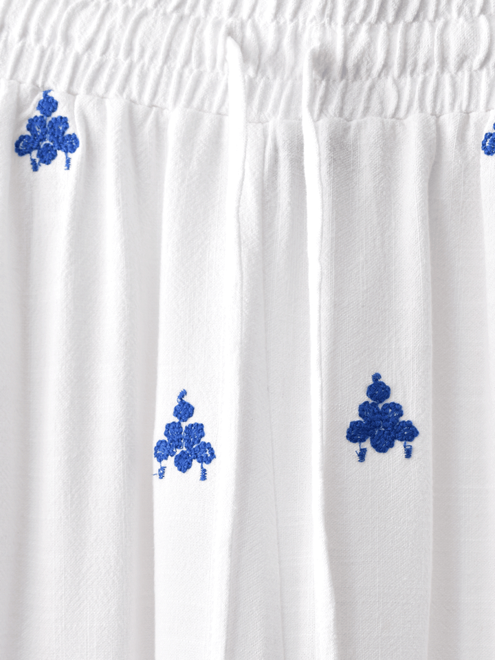 Pantalón Lino Bordado Azul