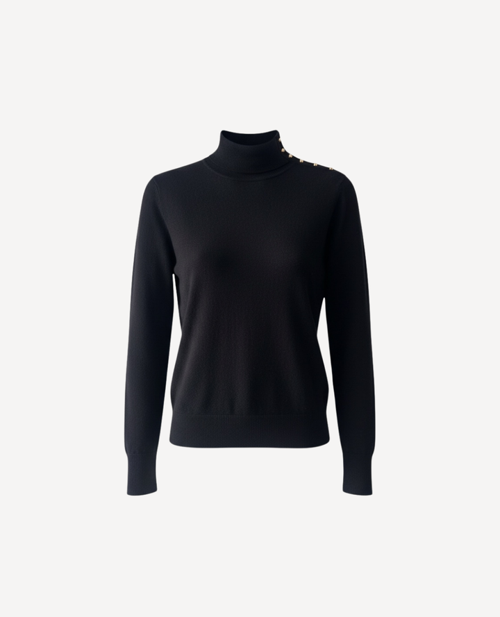 Basico cuello tortuga botones negro