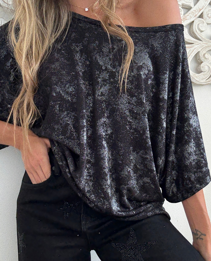 Blusa Ranglan Metalizada Negra