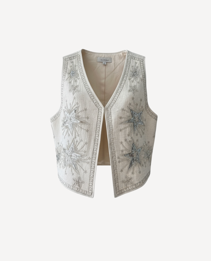 Chaleco Bordado Estrellas Marfil