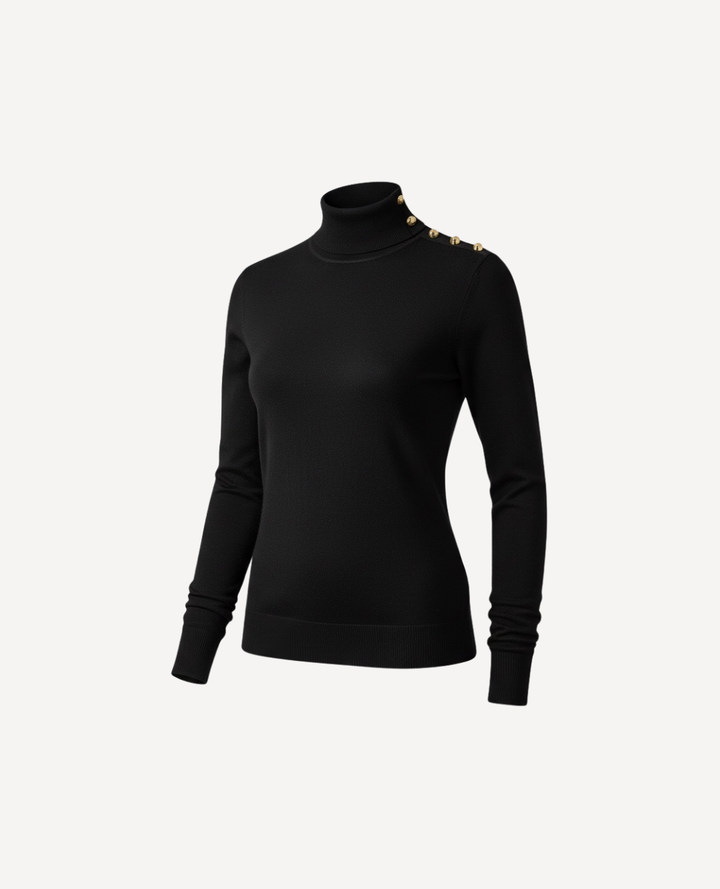 Basico cuello tortuga botones negro