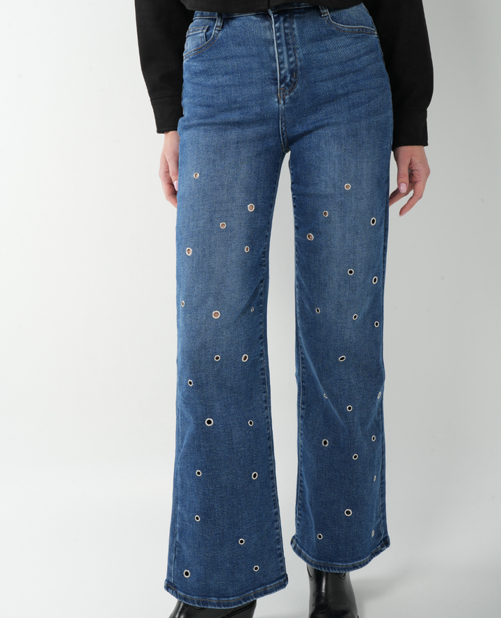 Jean Aros Metálicos Wide Leg