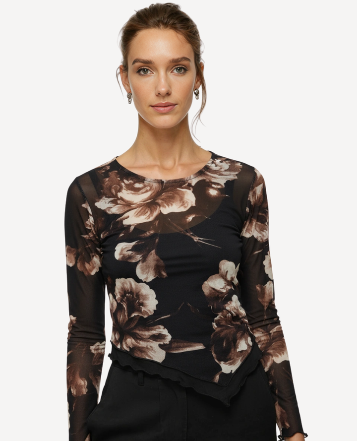 Blusa Mayatex Flores Negra