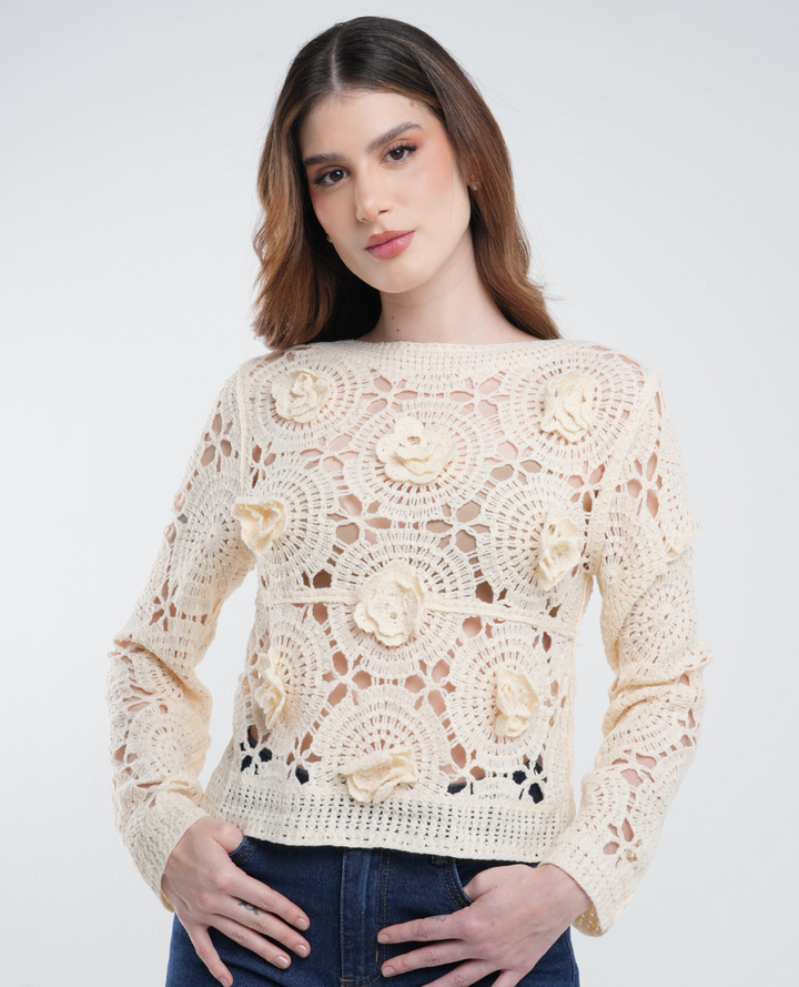 Saco Tejido Flores Hippie