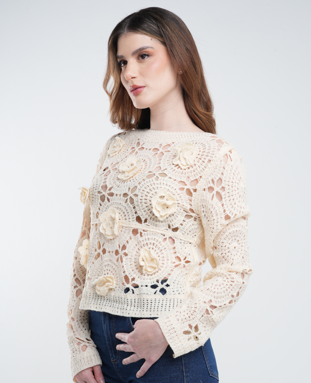 Saco Tejido Flores Hippie