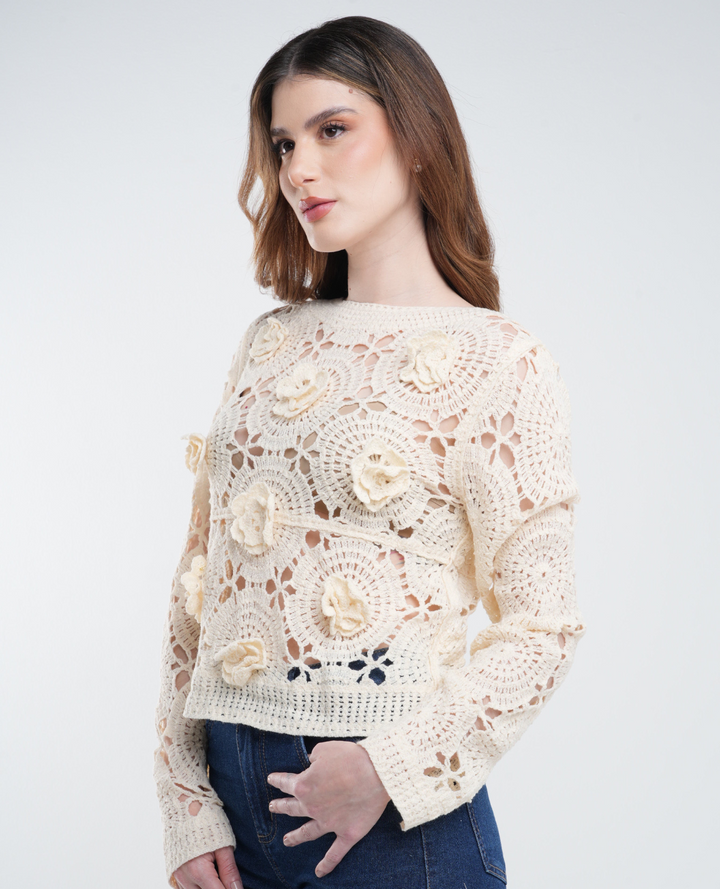 Saco Tejido Flores Hippie