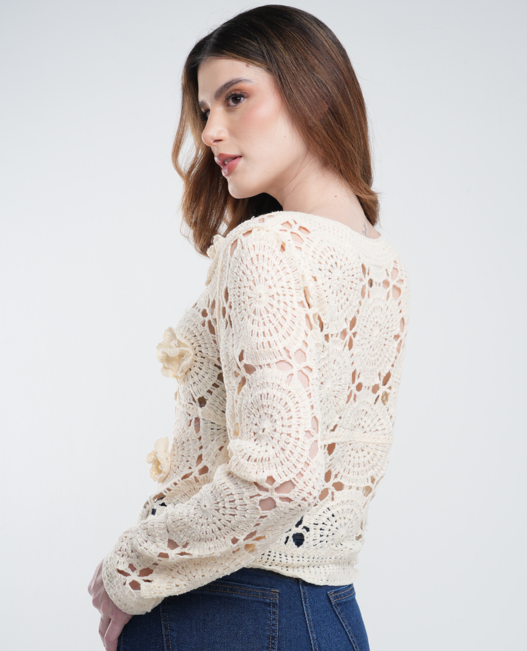 Saco Tejido Flores Hippie