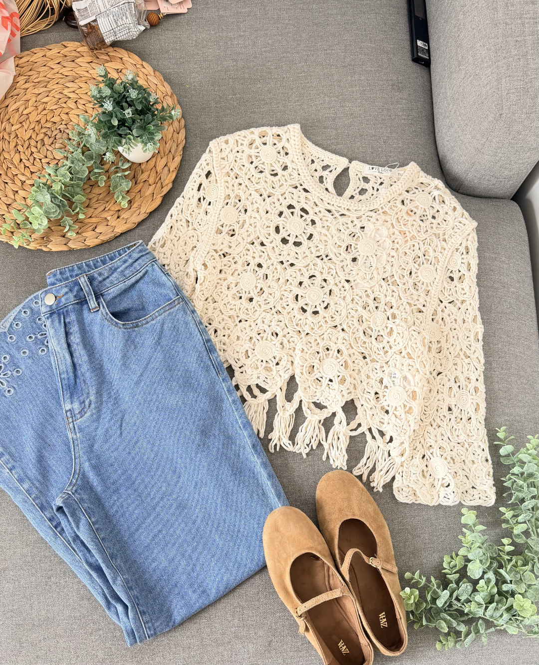 Blusa Torchon Flecos Marfil