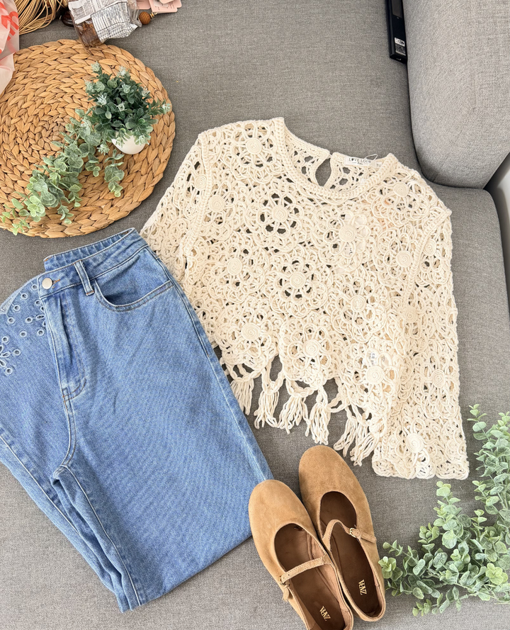 Blusa Torchon Flecos Marfil