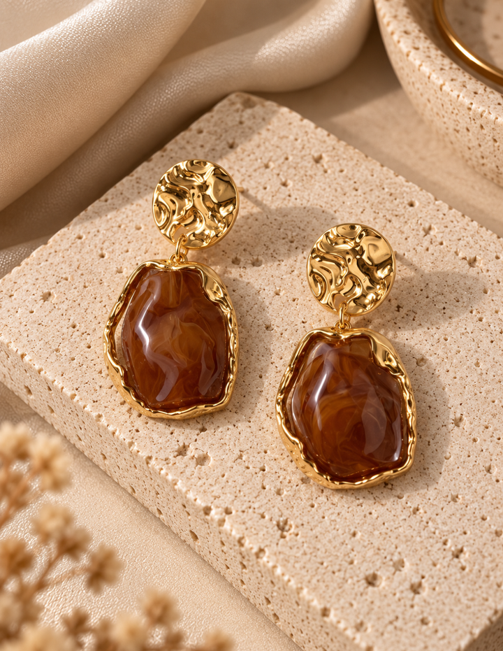 Aretes Colgantes Orgánicos Ambar