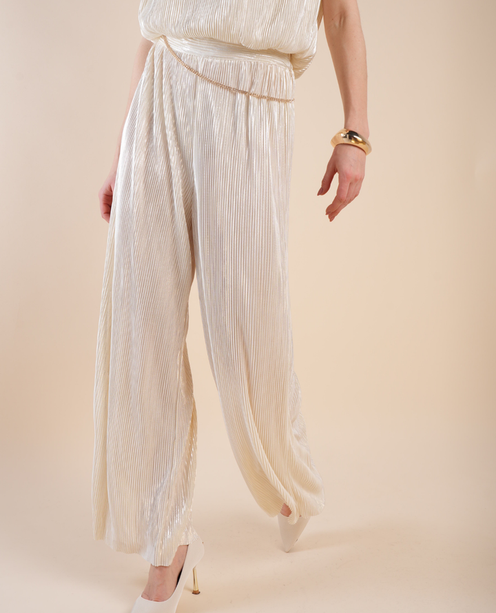 Pantalon acanalado brillo marfil