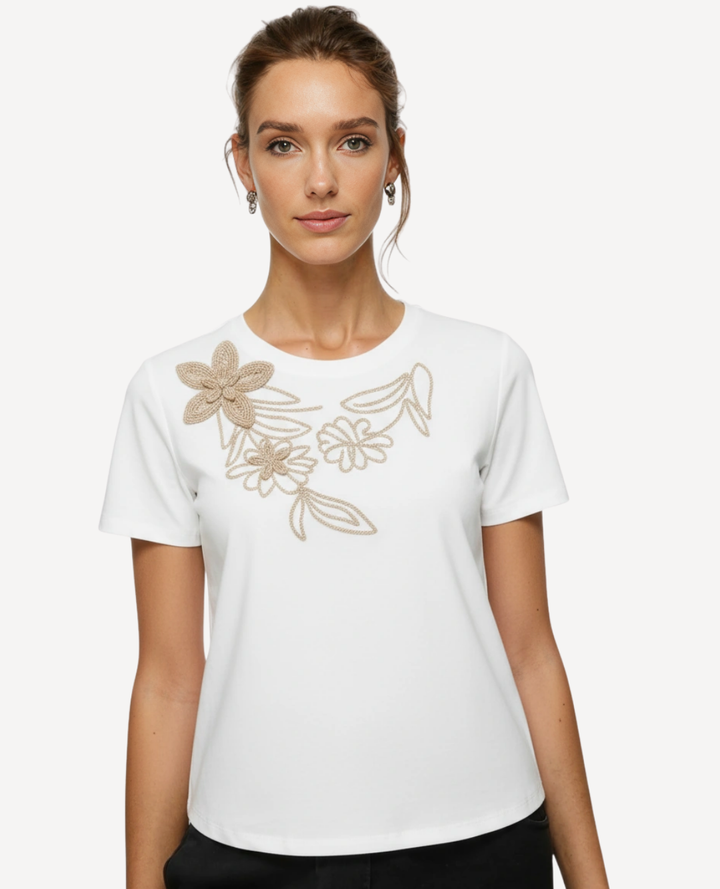 Camiseta bordada hojas