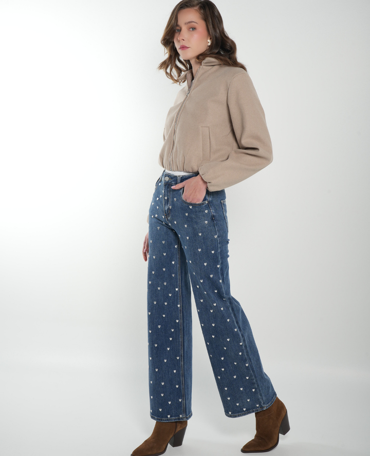 Jean Wide Taches Corazones Azul