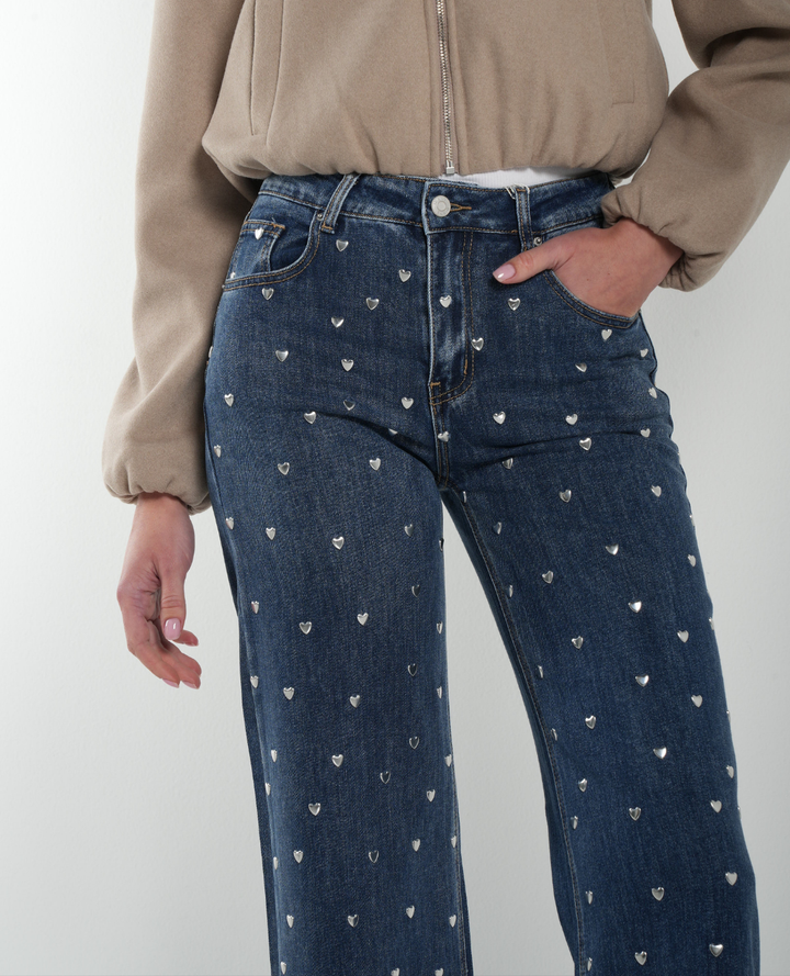 Jean Wide Taches Corazones Azul