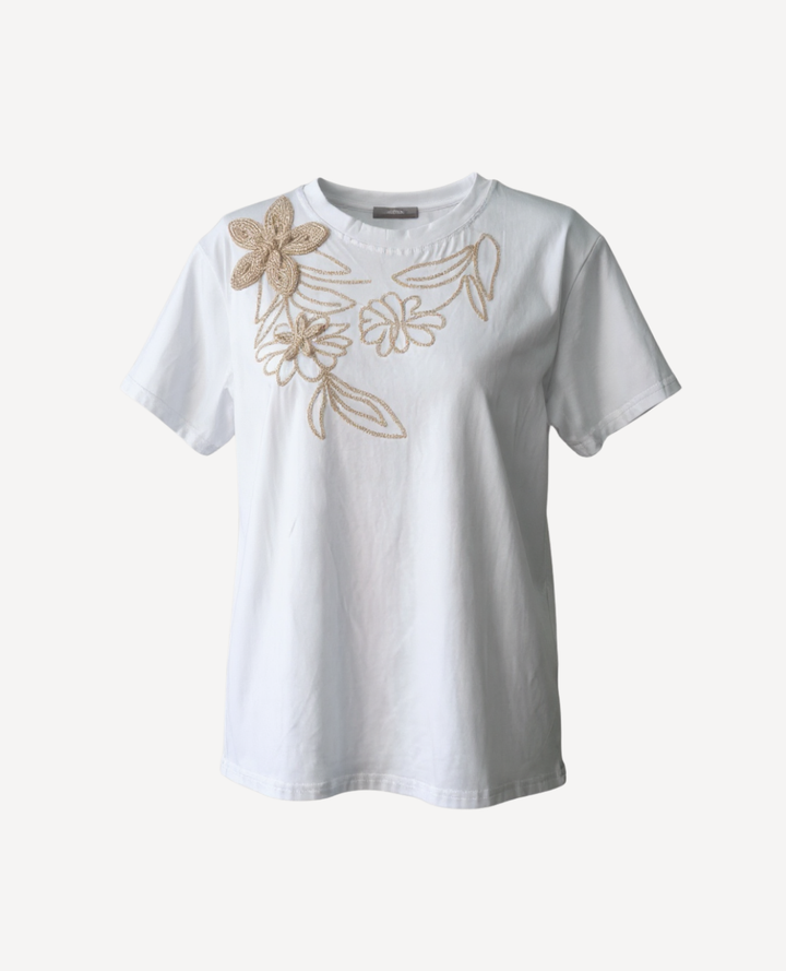 Camiseta bordada hojas