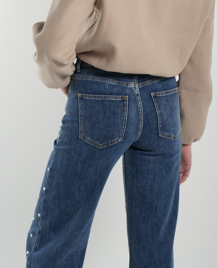 Jean Wide Taches Corazones Azul